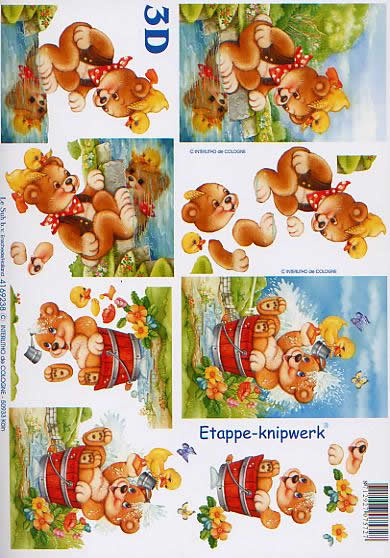 3D Bogen Bär - und Küken - Format A4, Tiere - Kücken,  Tiere - Bären,  Tiere -  Sonstige,  Le Suh,  3D Bogen,  Bär und Küken