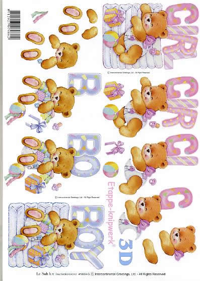3D Bogen Baby - Junge + Mädchen - Format A4,  Tiere - Bären,  Ereignisse - Geburt,  Le Suh,  3D Bogen,  Baby Boy + Girl,  Geburt