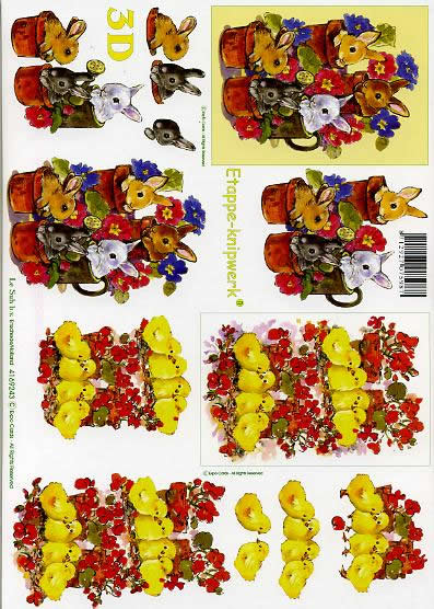 3D Bogen Ostern - Format A4, Blumen -  Sonstige,  Le Suh,  Ostern,  3D Bogen,  Ostern, Kücken,  Hasen,  Blumen