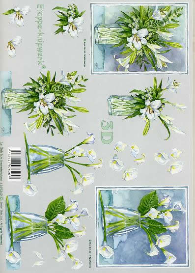 3D Bogen Vase mit weißen Blumen - Format A4,  Blumen -  Sonstige,  Le Suh,  Frühjahr,  3D Bogen,  Vase mit weißen Blumen,  Strauß