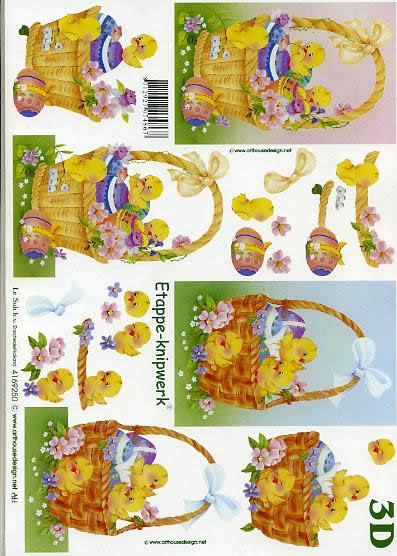 3D Bogen Kücken im Korb - Format A4,  Ostern - Ostereier,  Le Suh,  Ostern,  3D Bogen,  Kücken im Korb,  Ostereier