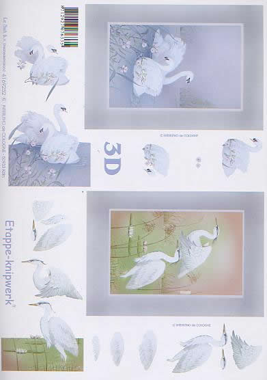 3D Bogen Schwan + Reiher - Format A4,  Blumen - Seerosen,  Tiere -  Sonstige,  Le Suh,  3D Bogen,  Schwan + Reiher