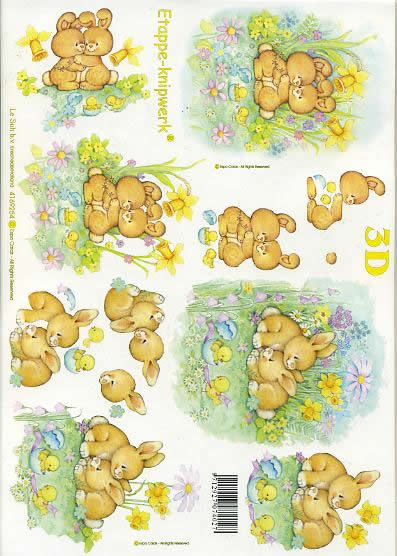 3D Bogen Osterhasen - Format A4, Tiere - Kücken,  Tiere - Hasen,  Blumen - Osterglocken,  Le Suh,  Ostern,  3D Bogen,  Osterhasen,  Blumen