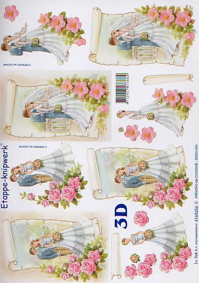 3D Bogen Brautpaar - Format A4, Blumen - Rosen,  Ereignisse - Hochzeit,  Menschen - Personen,  Le Suh,  3D Bogen,  Brautpaar,  hochzeit,  Blumen