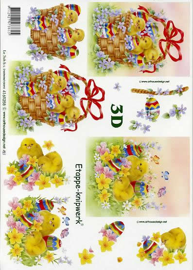 3D Bogen Ostereier + Häuschen - Format A4, Blumen - Osterglocken,  Ostern - Ostereier,  Le Suh,  Ostern,  3D Bogen,  Ostereier + Häuschen,  Veilchen