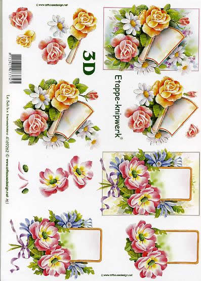 3D Bogen Blumen mit Karte - Format A4,  Blumen - Magariten,  Blumen - Rosen,  Le Suh,  3D Bogen,  Blumen mit Karte