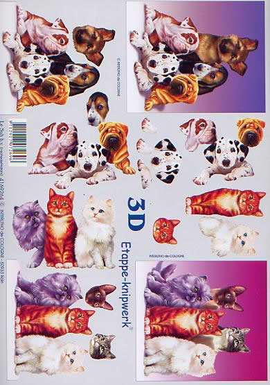 3D Bogen Katze + Hunde - Format A4,  Tiere - Hunde,  Tiere - Katzen,  Le Suh,  3D Bogen,  Welpen