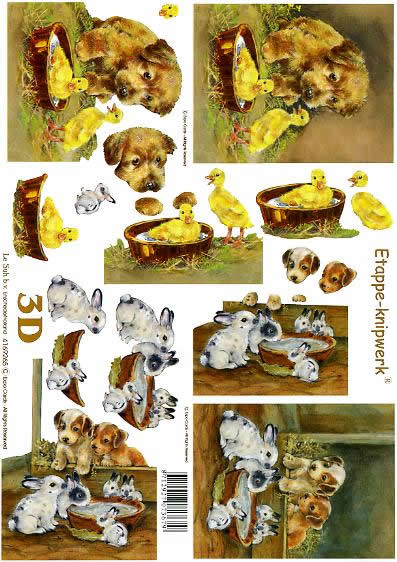 3D Bogen Hund+Kanninchen+Ente - Format A4,  Tiere - Hunde,  Tiere - Hasen,  Le Suh,  3D Bogen,  Ente,  Bauernhof