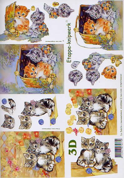 3D Bogen Kätzchen - Format A4,  Tiere - Katzen,  Blumen -  Sonstige,  Le Suh,  3D Bogen,  Katzen im Korb
