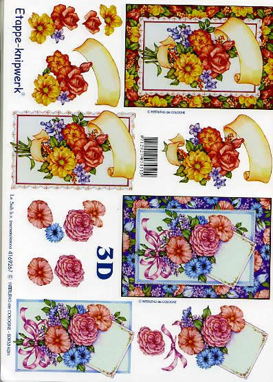 3D Bogen Blumen im Rahmen - Format A4,  Blumen - Rosen,  Le Suh,  Frühjahr,  3D Bogen,  Blumen im Rahmen+Karte,  Veilchen