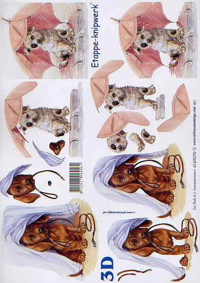 3D Bogen Hunde - Format A4,  Tiere - Hunde,  Le Suh,  Frühjahr,  3D Bogen,  Regenschirm