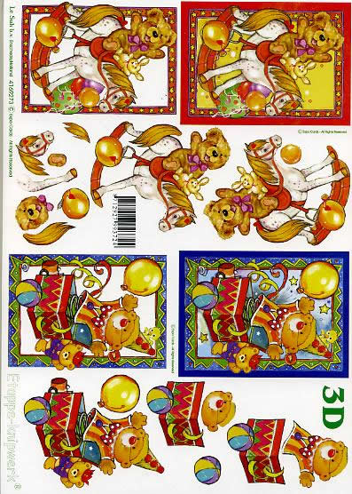 3D Bogen Schaukelpferd mit Bär - Format A4, Motive - Luftballon,  Ereignisse - Geburtstag,  Ereignisse -  Sonstige,  Le Suh,  3D Bogen,  Schaukelpferd mit Bär