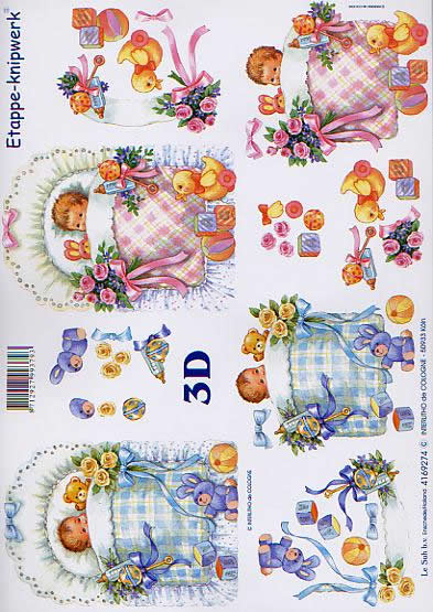 3D Bogen Babys - Format A4, Blumen - Rosen,  Spielsachen - Stofftiere,  Ereignisse - Geburt,  Le Suh,  3D Bogen,  Babys,  Nuckelflasche,  Babyrassel