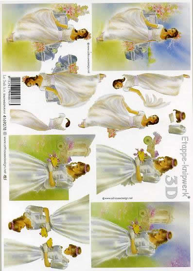 3D Bogen Mädchen - Format A4, Ereignisse - Hochzeit,  Fahrzeuge - Autos,  Ereignisse -  Sonstige,  Le Suh,  3D Bogen,  Mädchen,  Schloß,  Blumenstrauß