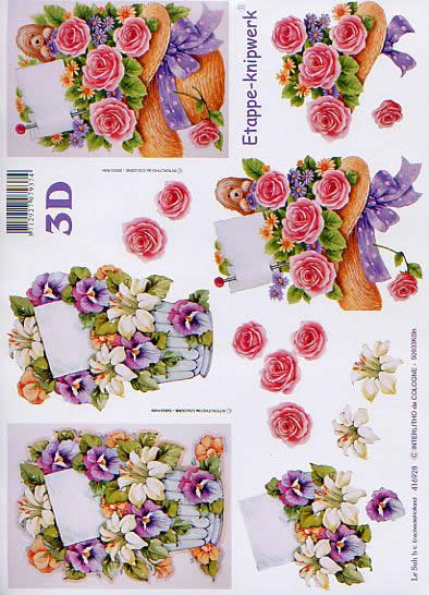 3D Bogen Rosen + Veilchen - Format A4, Tiere - Hunde,  Blumen - Stiefmütterchen,  Blumen - Rosen,  Le Suh,  Sommer,  3D Bogen,  Veilchen,  Lilien,  Hut mit Schleife