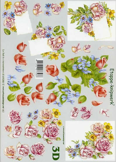 3D Bogen  - Format A4,  Blumen - Rosen,  Le Suh,  Sommer,  3D Bogen
