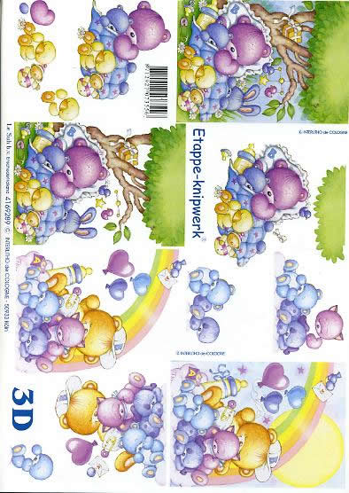 3D Bogen Baby - Bär - schläft - Format A4, Spielsachen - Stofftiere,  Motive - Luftballon,  Ereignisse - Geburt,  Le Suh,  3D Bogen,  Baby Bär schläft,  Babys,  Kuscheltiere