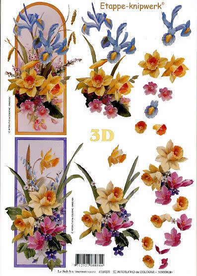 3D Bogen Narzissen und Iris - Format A4,  Blumen - Osterglocken,  Le Suh,  Frühjahr,  3D Bogen,  Narzissen und Iris