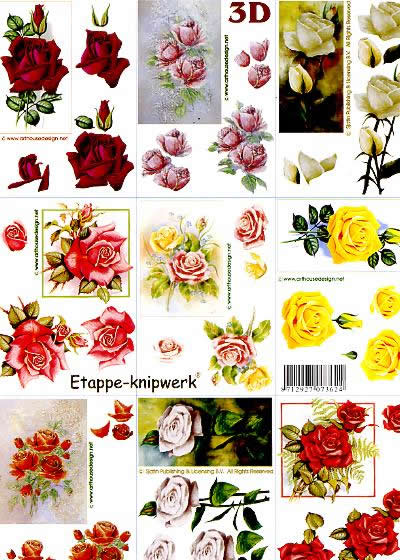 3D Bogen 9 x Rosen - Format A4,  Blumen - Rosen,  Blumen -  Sonstige,  Le Suh,  Sommer,  3D Bogen,  9 x Rosen,  Strauß