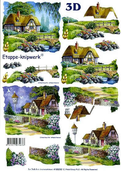 3D Bogen Landhaus - Format A4,  Blumen -  Sonstige,  Le Suh,  Frühjahr,  3D Bogen,  Landhaus,  Brücke,  Bäume