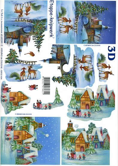 3D Bogen Weihnachtshirsche - Format A4,  Weihnachten - Weihnachtsbaum,  Winter - Schnee,  Le Suh,  Weihnachten,  3D Bogen,  Weihnachtshirsche,  Winterlandschaft,  Brücke