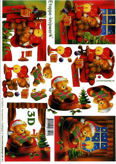 3D Bogen Weihnachtsbär - Format A4, Weihnachten - Geschenke,  Weihnachten - Kerzen,  Weihnachten - Weihnachtsbaum,  Le Suh,  Weihnachten,  3D Bogen,  Weihnachtsbär