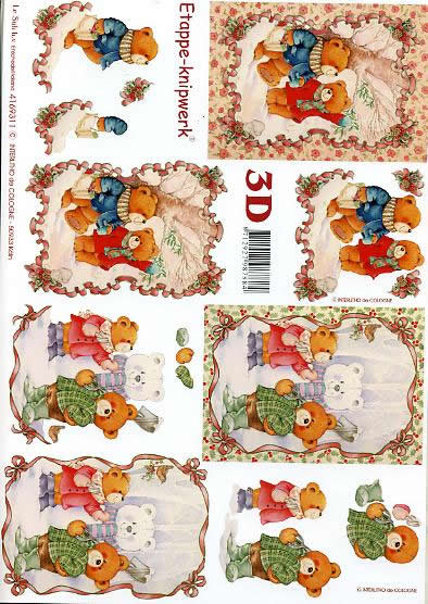3D Bogen Weihnachtsbären - Format A4,  Weihnachten,  Winter - Schnee,  Le Suh,  Winter,  3D Bogen,  Weihnachtsbären