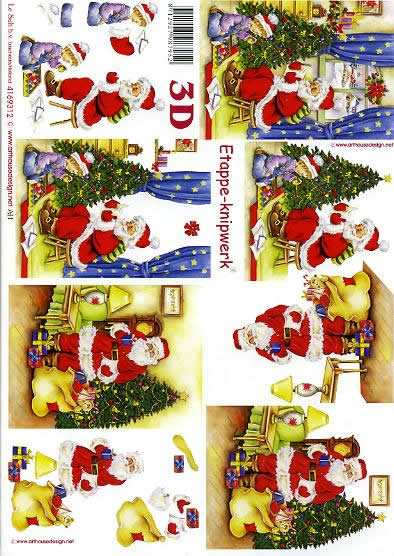 3D Bogen Weihnachtsmann mit Kind - Format A4, Weihnachten - Geschenke,  Weihnachten - Weihnachtsbaum,  Weihnachten - Weihnachtsmann,  Le Suh,  Weihnachten,  3D Bogen,  Weihnachtsmann mit Kind