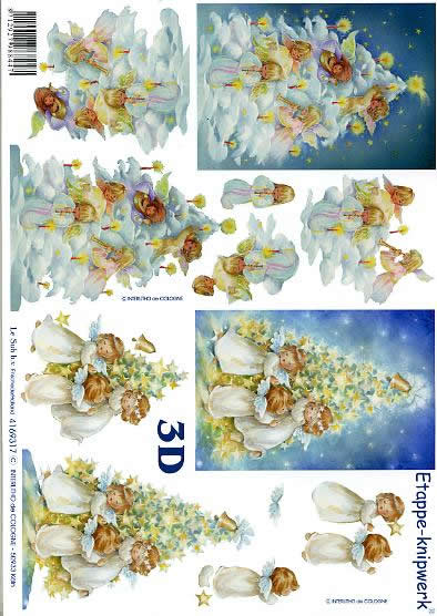 3D Bogen Engel im Baum - Format A4, Pflanzen - Ilex,  Weihnachten - Sterne,  Weihnachten - Weihnachtsbaum,  Le Suh,  Weihnachten,  3D Bogen,  Engel im Baum,  Kerzen