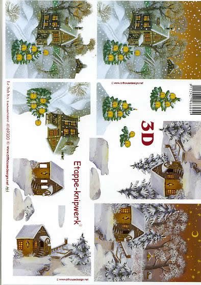 3D Bogen Schneelandschaft - Format A4, Weihnachten - Weihnachtsbaum,  Winter - Kristalle / Flocken,  Winter - Schnee,  Le Suh,  Winter,  3D Bogen,  Schneelandschaft,  Winterlandschaft,  Schneehäuser