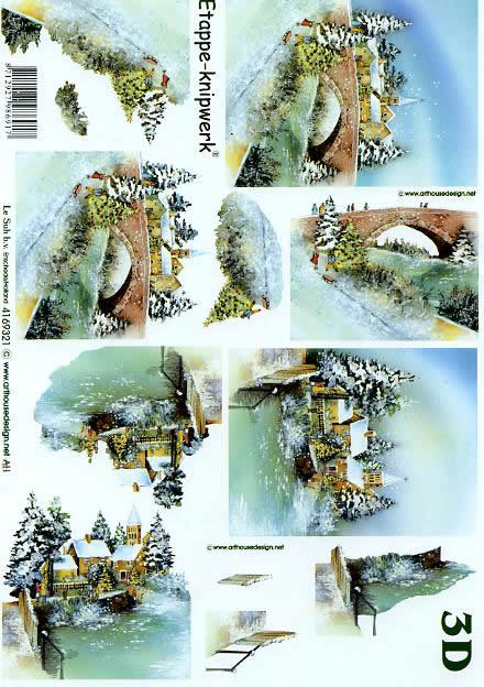 3D Bogen Weihnachtsbrücke - Format A4,  Winter - Schnee,  Le Suh,  Weihnachten,  3D Bogen,  Weihnachtsbrücke,  Winterlandschaft