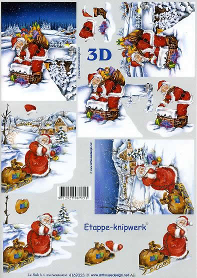 3D Bogen Weihnachtsmann / Dach - Format A4, Winter - Schlitten,  Weihnachten - Weihnachtsmann,  Winter - Schnee,  Le Suh,  Weihnachten,  3D Bogen,  Winterlandschaft