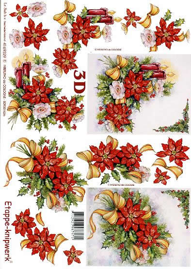 3D Bogen Weihnachtsgesteck - Format A4, Weihnachten - Kerzen,  Blumen - Christrosen,  Weihnachten - Weihnachtsstern,  Le Suh,  Weihnachten,  3D Bogen,  Weihnachtsgesteck,  Schleifen,  Ilex