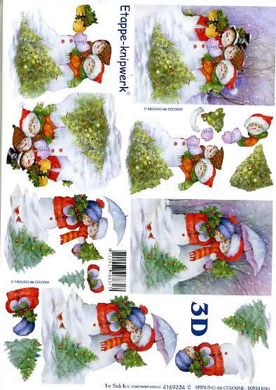 3D Bogen Schneemannkinder - Format A4,  Winter - Schneemänner,  Winter - Schnee,  Le Suh,  Weihnachten,  3D Bogen,  Schneemannkinder