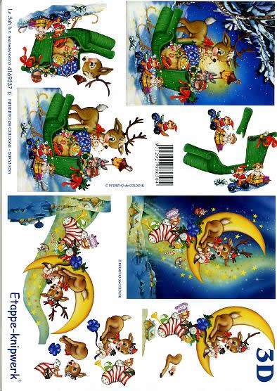 3D Bogen Hirsch beim Schlitten - Format A4, Weihnachten - Geschenke,  Winter - Schlitten,  Winter - Schnee,  Le Suh,  Weihnachten,  3D Bogen,  Hirsch beim Schlitten,  Spielsachen