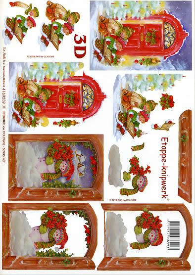 3D Bogen Weihnachtstüren - Format A4, Menschen - Kinder,  Winter - Schneemänner,  Winter - Schnee,  Le Suh,  Weihnachten,  3D Bogen,  Weihnachtstüren,  Kerzen,  Weihnachtsstern