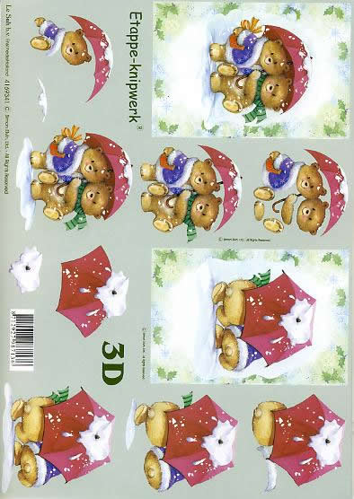 3D Bogen Weihnachtsbären - Format A4,  Pflanzen - Ilex,  Winter - Schnee,  Le Suh,  Winter,  3D Bogen,  Weihnachtsbären,  Regenschirm