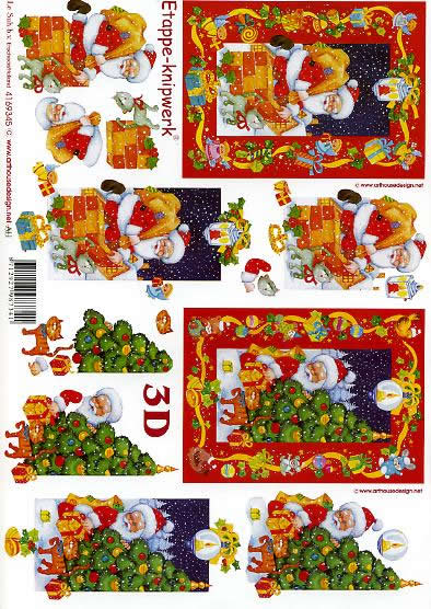 3D Bogen Weihnachtsmann + rot - Format A4, Weihnachten - Geschenke,  Weihnachten - Weihnachtsbaum,  Weihnachten - Weihnachtsmann,  Le Suh,  Weihnachten,  3D Bogen,  Weihnachtsmann + rot,  Kerzen