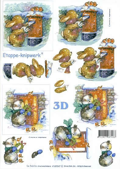 3D Bogen Weihnachtsbriefkasten - Format A4, Tiere -  Sonstige,  Weihnachten - Adventskranz,  Winter - Schnee,  Le Suh,  Weihnachten,  3D Bogen,  Weihnachtsbriefkasten,  Bären,  Hasen,  Vogel