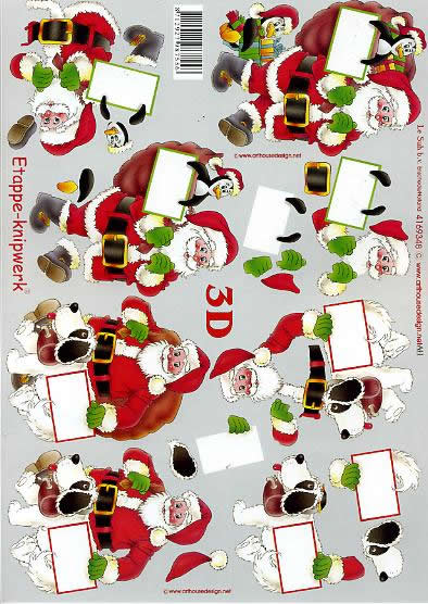 3D Bogen Weihnachtsmann - Format A4, Weihnachten - Geschenke,  Tiere -  Sonstige,  Weihnachten - Weihnachtsmann,  Le Suh,  Weihnachten,  3D Bogen,  Pinguin