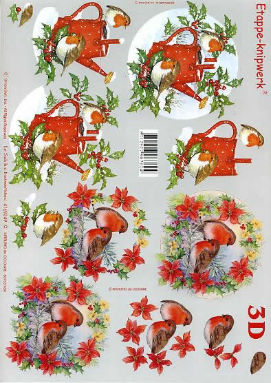 3D Bogen Weihnachtsvögel - Format A4, Winter - Schnee,  Pflanzen - Ilex,  Weihnachten - Weihnachtsstern,  Le Suh,  Weihnachten,  3D Bogen,  Weihnachtsvögel,  Giesskanne