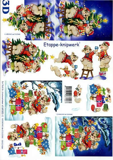 3D Bogen Weihnachtsbären - Format A4, Weihnachten - Kerzen,  Weihnachten - Geschenke,  Weihnachten - Weihnachtsbaum,  Le Suh,  Weihnachten,  3D Bogen,  Weihnachtsbären