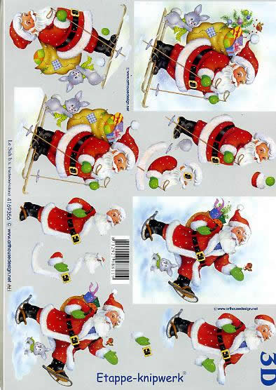 3D Bogen Weihnachtsmann - Format A4, Winter - Schnee,  Weihnachten - Geschenke,  Weihnachten - Weihnachtsmann,  Le Suh,  Weihnachten,  3D Bogen,  Weihnachtsmann auf Ski
