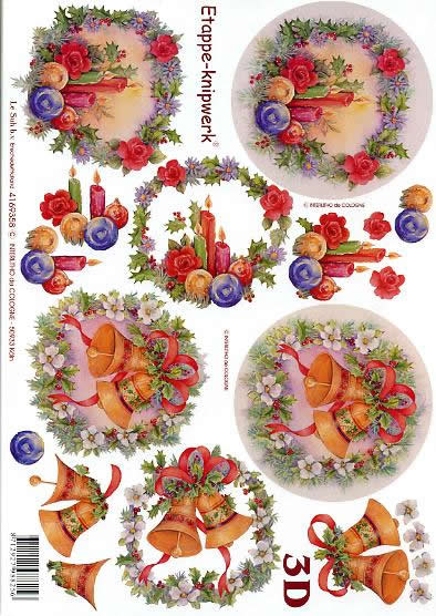 3D Bogen Kranz+Kerze+Glocke - Format A4, Weihnachten - Weihnachtsstern,  Blumen - Christrosen,  Weihnachten - Glocken,  Le Suh,  Weihnachten,  3D Bogen,  Kranz+Kerze+Glocke