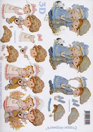 3D Bogen Kinderer nostalgisch - Format A4,  Tiere - Hunde,  Menschen - Kinder,  Le Suh,  3D Bogen,  Kinder nostalgisch,  Blau+Rosa