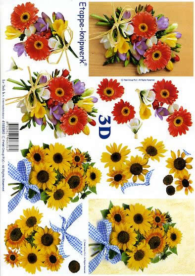 3D Bogen Blumen - Format A4,  Blumen - Sonnenblumen,  Blumen -  Sonstige,  Le Suh,  3D Bogen,  Gerbara,  Strauß,  Iris