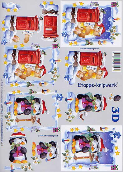 3D Bogen Weihnachtsbriefkasten - Format A4, Tiere - Bären,  Tiere - Pinguine,  Winter - Schnee,  Le Suh,  Weihnachten,  3D Bogen,  Weihnachtsbriefkasten,  Ilex,  Kerzen,  Geschenke,  Sterne