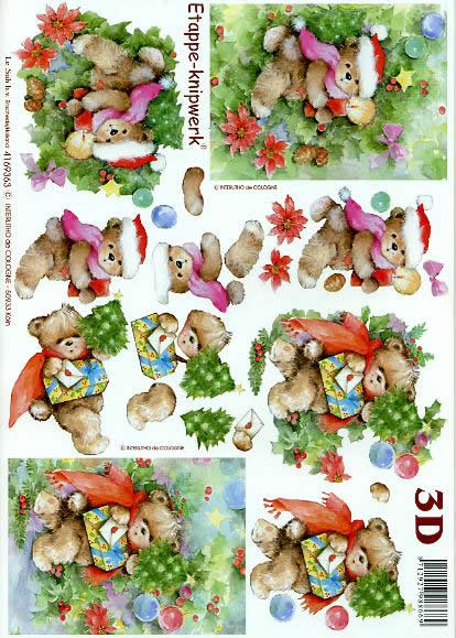 3D Bogen Weihnachtsbär - Format A4, Weihnachten - Geschenke,  Weihnachten - Weihnachtsstern,  Weihnachten - Weihnachtsbaum,  Le Suh,  Weihnachten,  3D Bogen,  Weihnachtsbär,  Kerzen,  Weihnachtspost,  Ilex