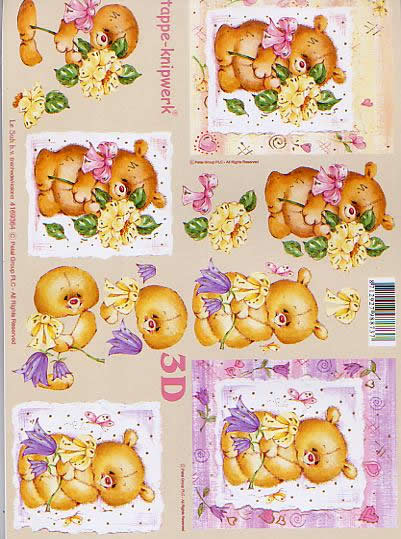 3D Bogen Bär - mit Blume - Format A4, Ereignisse -  Sonstige,  Tiere - Bären,  Blumen -  Sonstige,  Le Suh,  3D Bogen,  Bär mit Blume