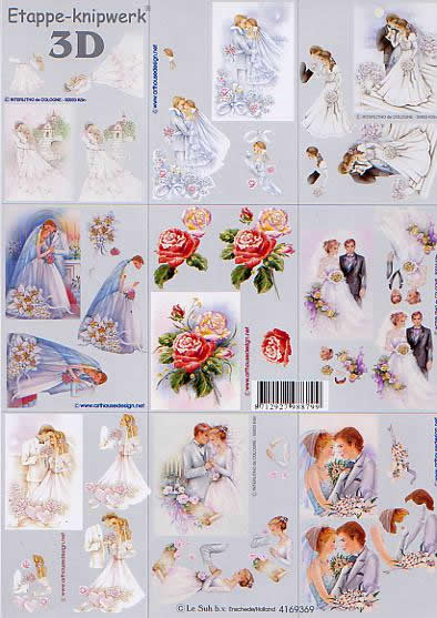 3D Bogen Klein Braut+Bräutigam - Format A4, Blumen - Rosen,  Blumen -  Sonstige,  Ereignisse - Hochzeit,  Le Suh,  3D Bogen,  Klein Braut+Bräutigam+Strauß